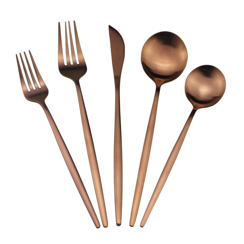 Uniturcky 60-Piece Modern Matte Silverware Set, Uniturcky 304 Stainless Steel Flatware Cutlery Set, Elegant Kitchen Utensils Service For 12, Includes Dinner Knives/Spoons/Forks, Copper Satin Finish - Image 1